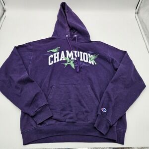 Champion Hoodie Purple Birds Graphic Pullover Hooded Sweatshirt Mens Medium